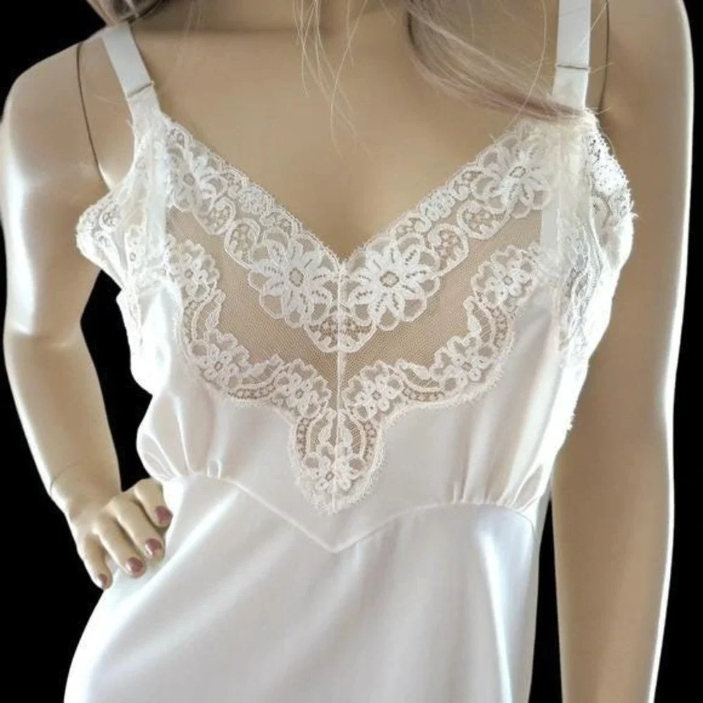 1950s Ivory Boudoir Slip Dress S/M | Coquette Bias Cut Lingerie Dress - Picture 5 of 9